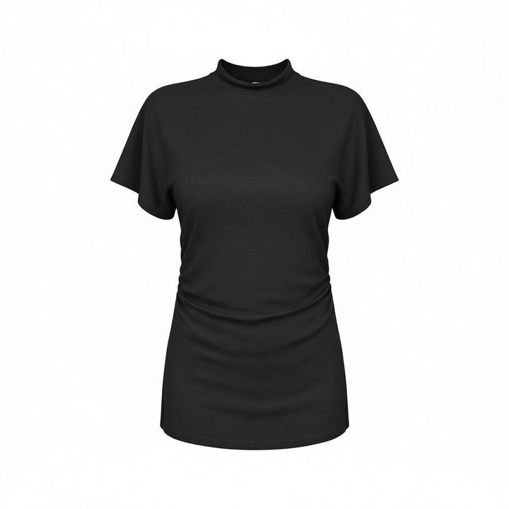 Soft Drape Top with Statement Pendant Necklace