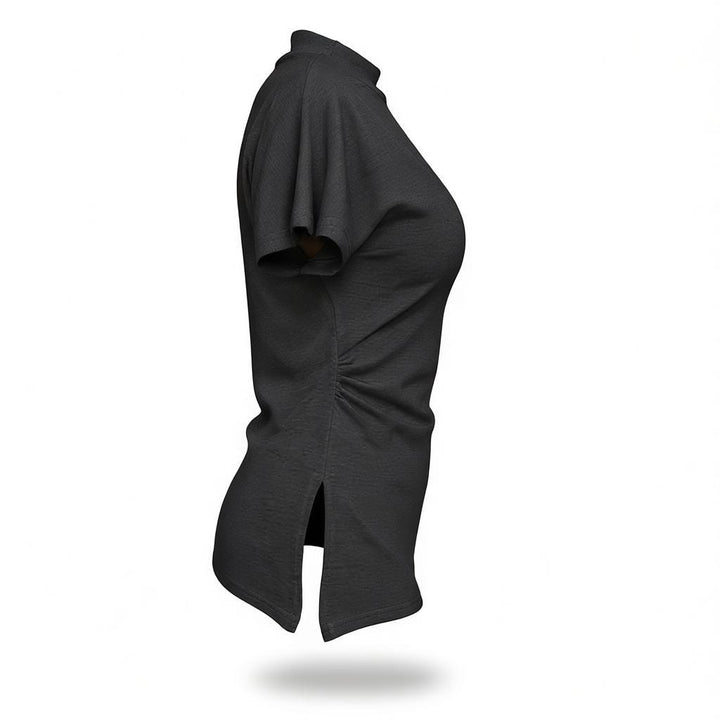 Soft Drape Top with Statement Pendant Necklace